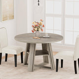 Garvee 3-Piece Round Dining Table Set 43.3" with Upholstered High Back Chairs, Wooden Pedestal Base, Storage Shelf, Cotton Linen Fabric, Wood Legs for Small Spaces