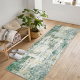 Garvee 2' × 6' Vintage Abstract Runner Rug, Machine Washable Non-Slip Low-Pile Soft Rug for Hallway, Kitchen & Entryway, Green - Green
