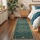 Garvee 2' × 6' Botanical Insect Floral Runner Rug, Machine Washable Non-Slip Low-Pile Soft Rug for Hallway, Kitchen & Entryway, Blue/Green - Blue/Green