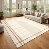 Garvee 5' × 7' Modern Line Border Area Rug, Machine Washable Non-Slip Low-Pile Stain-Resistant Rug for Living Room, Bedroom & Dining Room, Beige - Beige