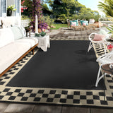 Garvee Reversible Outdoor Rug for Patio & Garden - Waterproof Plastic Straw Mat - Modern Bordered Carpet, Easy to Clean, Fade Resistant - Perfect for Balcony, RV, Picnic, Camping - Black Coffee, 9x12ft - Black Coffee