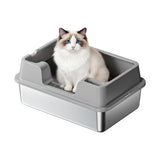 Garvee Stainless Steel Cat Litter Box, High Side Litter Box with Non-Stick, Scoop & Odor-Resistant, Metal Cat Pan for Multiple Cats, Rabbits & Small Pets, Easy to Clean, Gray - Gray