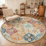 Garvee 6' Round Orange Trellis Area Rug, Washable Non-Slip Vintage Distressed Low-Pile Soft Rug for Living Room & Bedroom - Orange