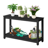 Garvee Outdoor Console Table for Patio and Porch, 48-Inch 2-Tier Solid Wood Side Table with Adjustable Feet and Storage Shelf, Black