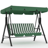 Garvee 3-Seat Outdoor Porch Swing with Adjustable Canopy & Stand, Heavy Duty Patio Swing Chair for Adults with Reinforced Metal Frame, Weather-Resistant Backyard Swing Bench for Garden, Balcony & Poolside, Striped Green - Striped Green