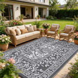 Garvee Reversible Outdoor Area Rug 8x10ft, Grey/White - Waterproof, UV Resistant, Easy Clean Plastic Mat, Portable Low Pile Carpet for Patio, Garden, Beach, Camping - Gray