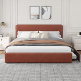 Garvee Modern Upholstered Platform Bed Frame with Headboard and Storage Drawers - PU Brown Faux Leather, Silent & Sturdy, Easy Assembly, Wood Slat Support, Queen Size, Bedroom - Brown