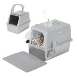 Garvee Odor Control & Easy-Clean Stainless Steel Cat Litter Box with Lid – XL Extra Large, Enclosed, Non-Stick, Odor-Resistant Pan for Big Cats – Includes Scoop & Litter Mat – 20cm Light Gray, Made in USA - Light Gray