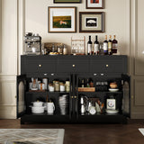 Garvee 55" Buffet Cabinet with Storage, Modern Sideboard with Arched Acrylic Fluted Doors & 3 Drawers, Coffee Bar Cabinet with Adjustable Shelves for Dining Room, Living Room, Kitchen, Black