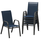 Garvee Stackable Patio Dining Chairs Set of 6, High-Back Textilene Outdoor Chairs with Black-Gray Sprayed Steel Frame, All-Weather Deck Garden Seating, Navy Blue - Navy Blue