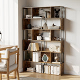Garvee Modern 6-Tier Geometric Metal Bookshelf – Tall Freestanding Bookcase & Slim Room Divider with Anti-Tip Device, Space-Saving Display Shelf for Living Room, Home Library, or Office - Sunset Cloud Color - Rustic Brown