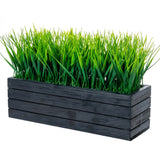 Garvee Rustic Faux Greenery Arrangement - Artificial Grass Plant in Rectangular Black Wooden Planter - Realistic Decorative Accent for Home or Windowsill Display - Black, 14 Inches