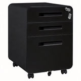 Garvee 3 Drawer Rolling File Cabinet with Lock, Carbon Steel Storage Cabinet for A4, Letter, Legal File Folders, Mobile Filing Cabinet for Home Office, Under Desk, Matte Black - Matte Black