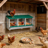 Garvee 3-Compartment Galvanized Metal Chicken Nesting Box – Wall Mounted or Freestanding Laying System for Hens, Chickens, or Ducks – 10 Dampness Pads, 4 Fake Eggs, Perch, Lid Cover – Ventilated & Weatherproof – 3-compartment basic model