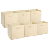 Garvee 6-Pack Fabric Storage Bins 13-Inch Cube Foldable Durable Non-Woven with Faux Leather Handles Beige for Closet Shelves - Beige