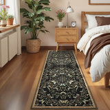 Garvee 2' × 6' Botanical Insect Floral Runner Rug, Machine Washable Non-Slip Low-Pile Soft Rug for Hallway, Kitchen & Entryway, Black/Gray - Black/Gray