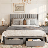 Garvee Full Size Bed Frame, Velvet Upholstered Bed Frame with Wingback Headboard, 2 Storage Drawers, No Box Spring Needed, Grey - Gray