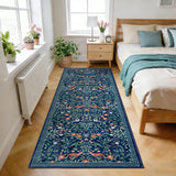 Garvee 2' × 6' Garden Fox Floral Runner Rug, Washable Non-Slip Low-Pile Carpet for Hallway, Kitchen & Entryway, Blue - Blue