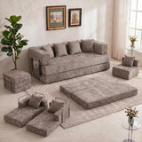 Garvee 79 Inch Corduroy Floor Sofa with 4 Pillows & 2 Cup Holders, Armless Deep Seat Design, Perfect for Living Rooms, Apartments and Small Spaces, Brown - Brown