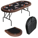 Garvee 8-Player Collapsible Oval Casino-Grade Card Table – 72" Portable Game Table for Texas Hold'em & Blackjack with Cushioned Armrests, Cup Holders, Collapsible Legs & Storage Bag, Brown Edge + Blac - Brown