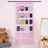 Garvee Headphone Storage Bag - 24 Pockets Clear PVC Hanging Organizer with 4 Hooks, Over The Door Classroom Storage for School Headphones, Cell Phones, Calculators (55x150cm, Pink)