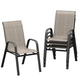 Garvee Stackable Patio Dining Chairs Set of 4, High-Back Textilene Outdoor Chairs with Black-Gray Sprayed Steel Frame, All-Weather Deck Garden Seating, Brown - Brown