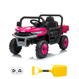 Garvee 12V Kids Ride on Dump Truck with Parent Remote Control, Single Seater Electric Farm Truck for Kids, Powered Dump Bed, Double Opening Doors, Suspension, LED Lights, MP3 & Horn,Rose Red - Rose Red