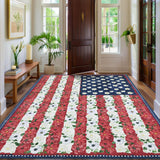 Garvee 6' × 9' 4th of July Patriotic Floral Rug, Navy/Red/White American Flag Washable Area Rug - Navy/Red/White