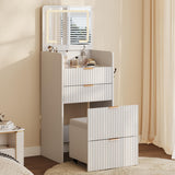 Garvee 3 in 1 Vanity Desk with 3 Drawers and Rolling Stool, Compact Vanity with Flip Top Mirror and Lights, Modern Small Makeup Vanity Table with Charging - White