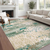 Garvee 10' × 13' Modern Abstract Distressed Area Rug, Washable Non-Slip Low-Pile Soft Rug for Living Room, Bedroom & Dining Room, Green - Green