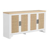 Garvee Boho Rattan 4-Door Sideboard Cabinet – Modern Entryway Storage Console with Shelves – Accent Credenza & Coffee Bar for Living Room, Kitchen, or Hallway – Fits TVs up to 70" – Contrast Color