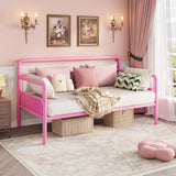 Garvee Metal Daybed Frame Twin Size Heavy-Duty Steel Slat Support Classic Headboard Pink Vintage Industrial Design Under-Bed Storage Guest Room Sofa Bed - Pink