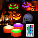 Garvee Halloween LED Pumpkin Candle Lights – RGBW Color Changing Flickering Flameless Battery Lanterns for Pumpkin, Party, Holiday Decoration – With Remote and Timer, 3-Pack, Comes with 1 remote control