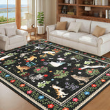 Garvee 5' x 7' Non-Slip Washable Cat Area Rug – Low Pile, Mark Resistant, Cute Animal Print Carpet for Living Room, Bedroom, Nursery, Dining Room, Black - Black