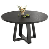 Garvee Modern Farmhouse Dining Table - 47 Inch Round Table for 4-6 People - Durable Wooden Tabletop & Sturdy Pedestal Base - Ideal for Dining or Living Room - Wood Grain Black