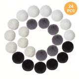 Garvee 24pcs Faux Rabbit Fur Pom Poms - Craft Pom Poms, Knitting Accessories, White, Beige, Gray, Black - Black White