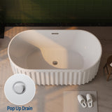 Garvee Modern Freestanding Acrylic Soaking Bathtub – V Shape Pleated Ribbed Design – Gloss White – Chrome Pop-Up Drain & Slotted Overflow – cUPC Certified – Stand Alone Tub for Contemporary Bathrooms – 59'' – Includes 59'' Coarse Striped Yarn-Dyed Fabric,