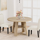 Garvee Space-Saving 43.3" Round Dining Table Set - 2 Upholstered High Back Chairs - Wooden Pedestal Base - Storage Shelf - Perfect for Small Spaces - Natural Wood Table & Beige Chairs - Includes: 原木色餐桌 + 米色餐椅2PCS
