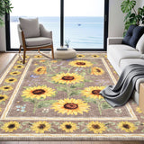 Garvee 6' x 9' Khaki Modern Floral Area Rug, Washable Non-Slip Low-Pile Carpet for Living Room, Bedroom and Dining Room - Khaki