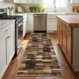 Garvee 2' x 8' Distressed Patchwork Runner Rug, Washable Non-Slip Soft Low-Pile Geometric Rug for Hallway, Kitchen & Entryway, Brown - Brown