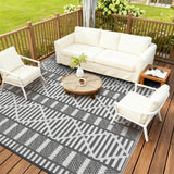 Garvee Waterproof Reversible Outdoor Rug - Modern Geometric Plastic Straw Patio Mat - Easy Clean, Collapsible & Portable Carpet for Garden, Deck, Porch, Backyard, RV, Beach, Grey White - Gray