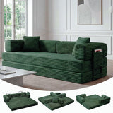 Garvee 5-in-1 Convertible Sofa Bed 80.7”Bed Couch with Storage Pocket – No Assembly Required Folding Corduroy Couch, 4 Pre-Shaped Frames & 2 Pillows, Space-Saving for Living Room Bedroom Apartment Dorm - Green