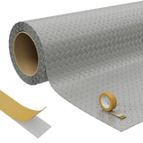 Garvee Heavy Duty Diamond Plate PVC Garage Floor Mat, 5x10 ft, 2.0mm Thick, Waterproof Non-Slip Flooring Roll, Double-Sided Tape Included, Cut to Fit, Perfect for Garage, Workshop, Basement, Warehouse, Silver Gray - Gray + Adhesive