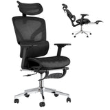 Garvee Ergonomic Office Chair - Mesh Back, Retractable Footrest, Adjustable 3D/4D Armrests, High Back Lumbar Support, Headrest, 145° Recline, Breathable Fabric, Rolling Wheels - Black - Black Net