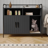 Garvee Cat Litter Box Enclosure, Wooden Cat Washroom Furniture with Barn Door, Storage Shelf and Top Display Shelf, Hidden Litter Box Cover, Dog Proof Feline Litter Boxes, Kitty House, Fits Most Litter Boxes, Black - Black