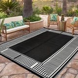 Garvee Modern Outdoor Area Rug – Waterproof Reversible Plastic Straw Carpet – UV Resistant, collapsible, Easy to Clean – For Patio, Garden, Deck, Balcony, RV, Camping, Black & White - Black & White