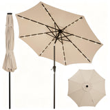 Garvee 9 FT Solar LED Patio Umbrella, Outdoor Market Table Umbrella with Tilt & Crank, 32 Lights, 8 Iron Ribs, UV Sun Shade for Garden, Deck & Pool, Beige - Beige