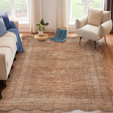 Garvee 10' × 13' Scalloped Border Area Rug, Machine Washable Non-Slip Low-Pile Stain-Resistant Rug for Living Room, Bedroom & Dining Room, Brown - Brown