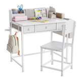 Garvee Spacious Storage & Study Solution Kids Desk and Chair Set – Wooden Table with Drawers & White Iron Frame – Ergonomic Learning Furniture for Boys & Girls Ages 5-12 – Raw Wood + White Iron - Raw Wood + White Iron