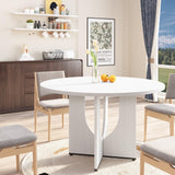Garvee 47 Inch Round Dining Table for 4-6, Circle Kitchen Table with Wooden Base, Modern Farmhouse Dinner Tables for Kitchen, Living Room, White